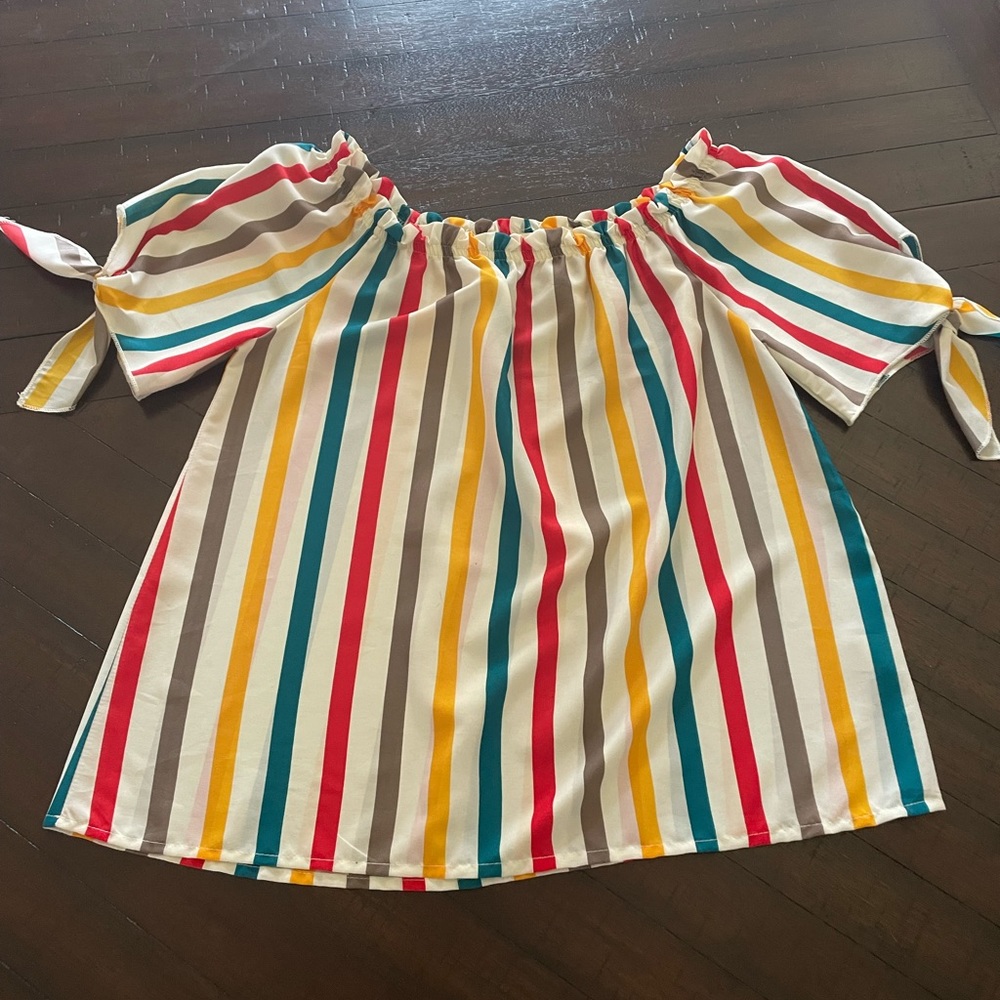 Oversized off shoulder striped  blouse